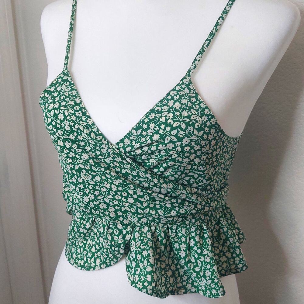Green Floral Wrap Top - Size Small